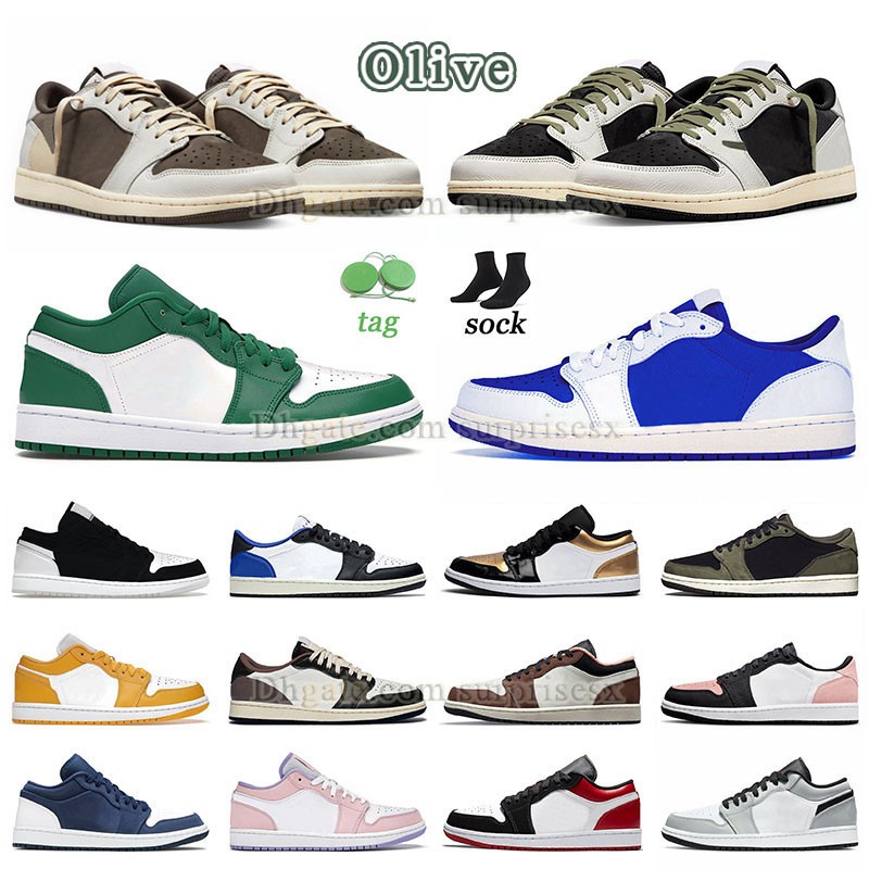 

Jumpman 1 Low OG Basketball Shoes Smoke Grey Elephant 1s Crimson Tint Ts Olive Green Bleached Coral Sail Black Phantom Fragment Reverse Mocha Designer Sneakers, D17 36-46 royal yellow