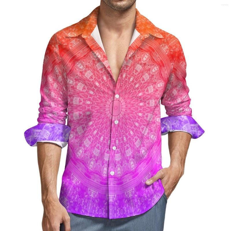 

Men's Casual Shirts Rainbow Mandala Shirt Flower Print Long Sleeve Custom Funny Blouses Spring Trending Oversize Clothing, Style-16