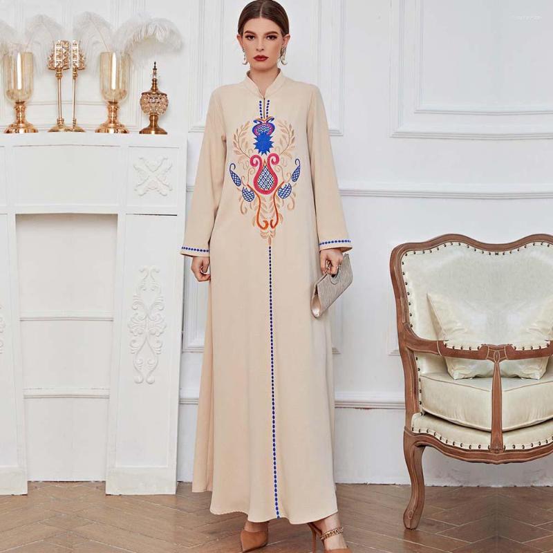 

Ethnic Clothing Ramadan Dress Women Stand-neck Embroidered Long-sleeve Maxi Muslim 2022 Kaftan Abayas Djellaba Moroccan Vestidos