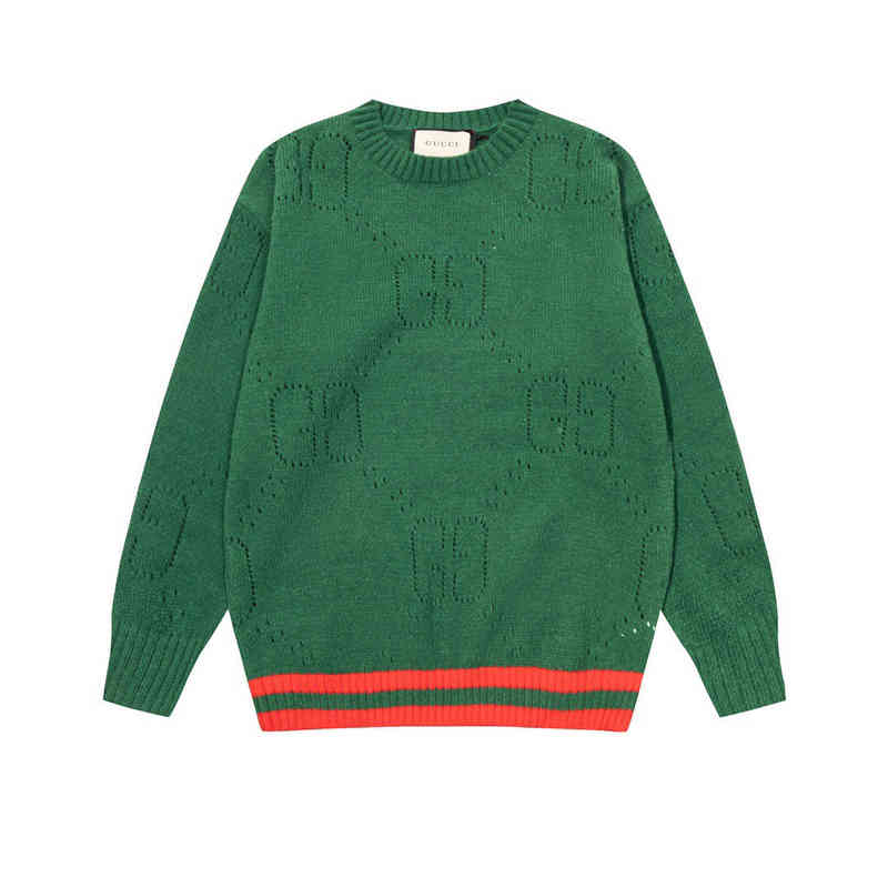 

Version 2022 Autumn and Winter New Hollow out Jacquard Knitwear Loose casual round neck warm sweater for men women, Green