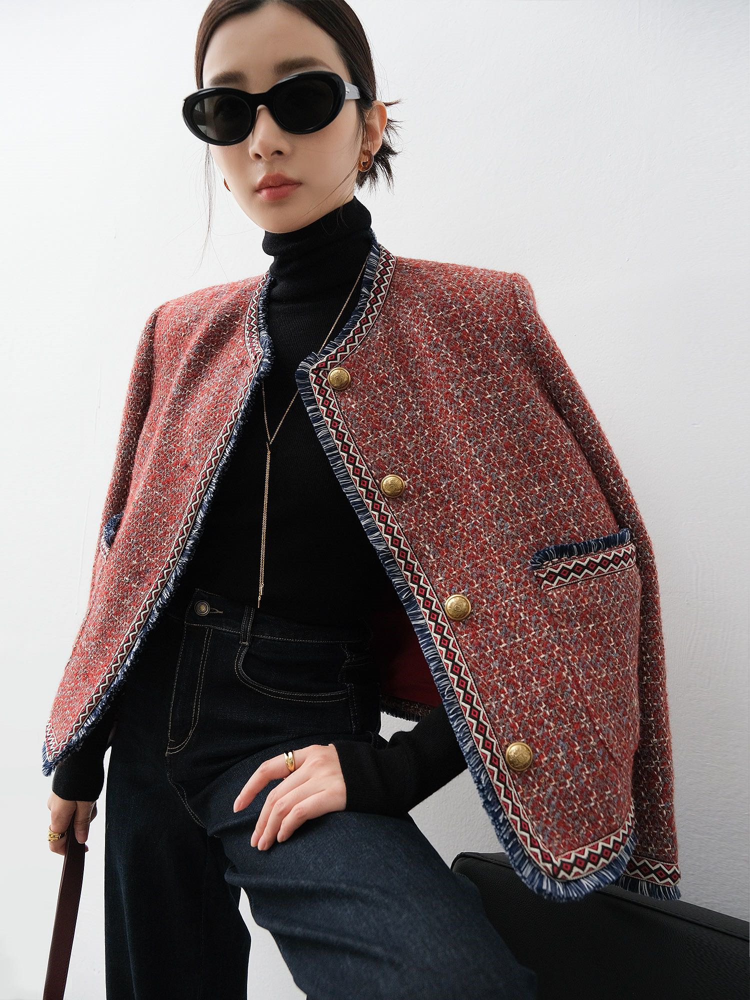 

Chan New Women's brand jacket Fashion top-grade autumn winter logo tassels Metal buckle tweed coat overcoat Leisure Spring Coats cardigan Women christmas Gift, Multi
