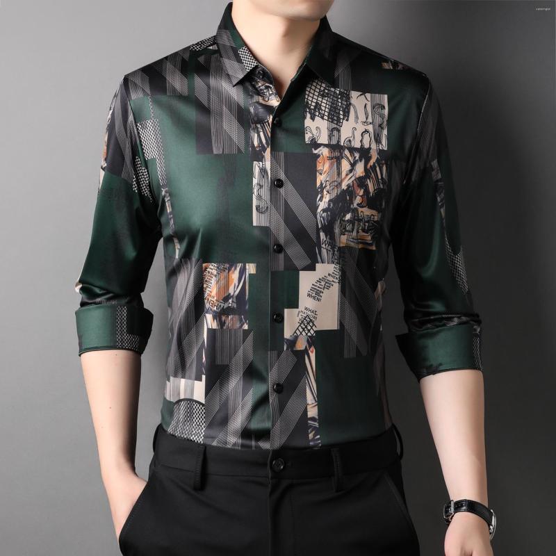 

Men's Casual Shirts Arrival Men's Seamless Dress Autumn Fashion Patchwork Colors Clothing Long Sleeve Male Printing, Green
