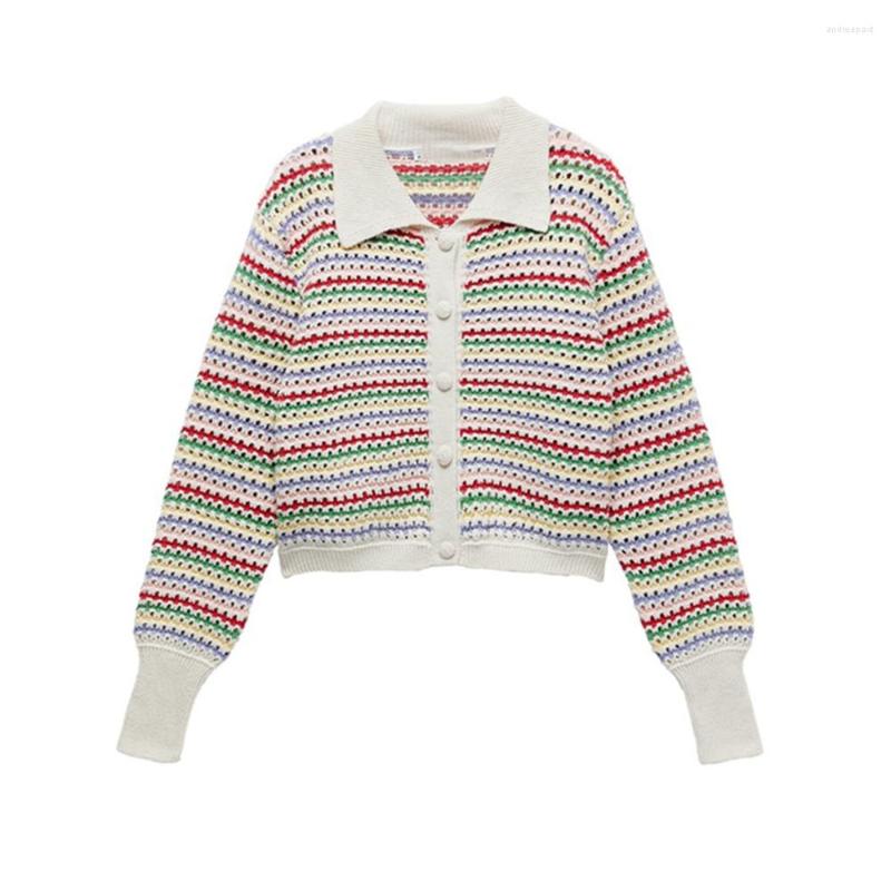 

Women' Knits 2022 High Quality Retro Short Button Striped Knitted Cardigan Sweater For Women, Multi