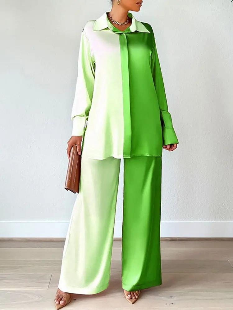 

Women' Two Piece Pants 2 Pieces Women' Sets 2022 Summer Autumn Splicing Print Blouse Shirt Suit Tops And Suits Set Tracksuit Outfit, Green