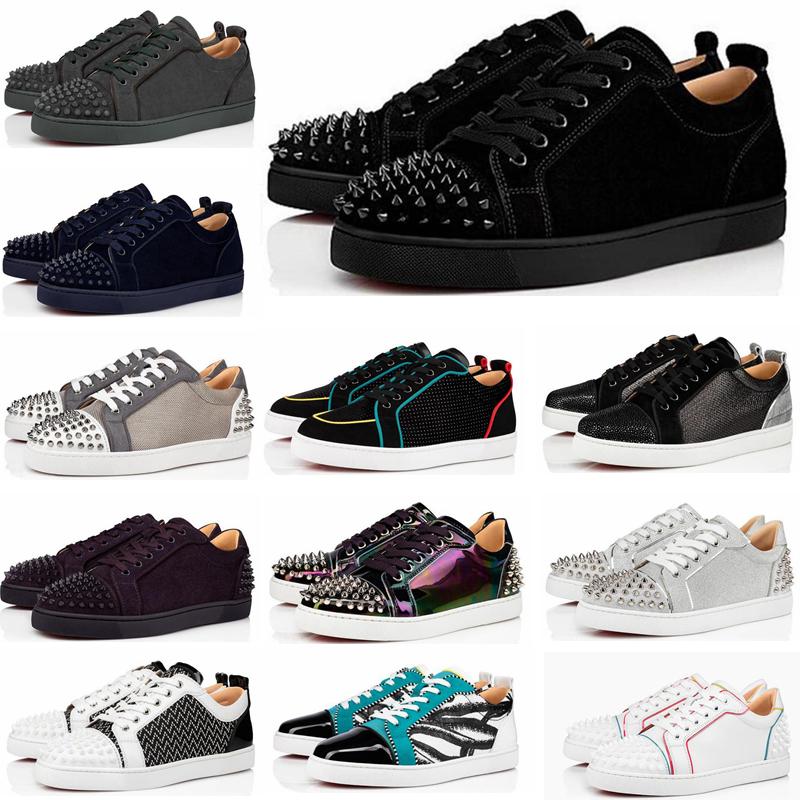 

Luxury Designers shoes Christians Red-Bottoms Low Cut Spikes Flats Casual Shoes Black Blue Suede Silver Diamond Men Women Trainers Sneakers, 27