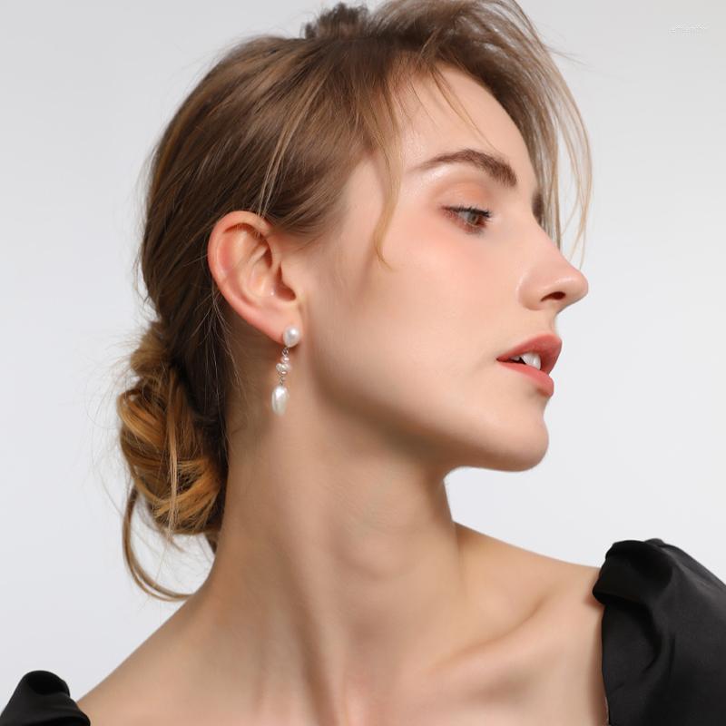 

Dangle Earrings Vintage Drop Shape Natural Freshwater Pearl 925 Sterling Silver Prevent Allergy Stud Buckle Luxury Baroque