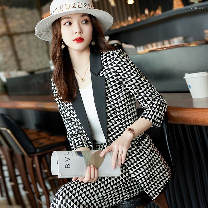 

Women' Two Piece Pants 2022 Spring And Summer Korean Fashion Business Suit Half Sleeve French Jacket Women' Casual Plaid Trousers, Jacket 1pcs