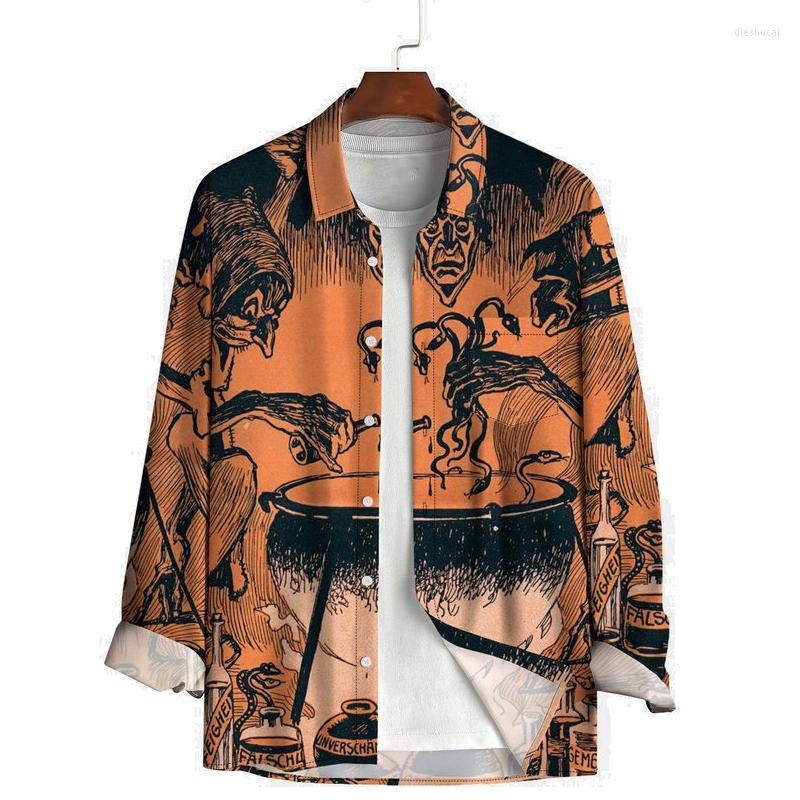 

Men's Casual Shirts Men's Halloween Print Fashion Lapel Long Sleeve Hawaiian Shirt, Sky blue