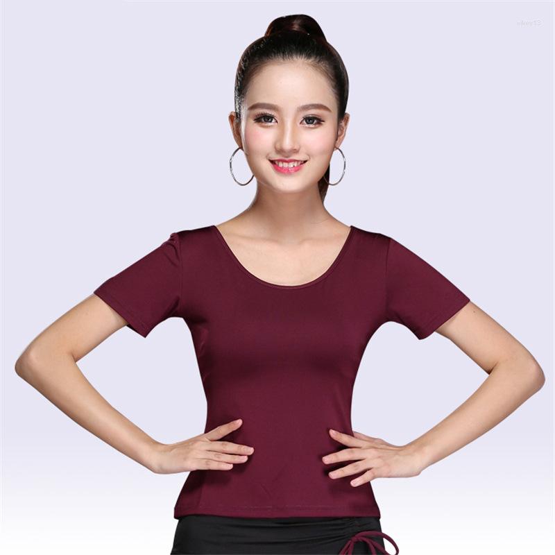 

Stage Wear Latin Tops Women Dance Basic Top Dancewear Short Sleeves Ballroom Samba Tango Flamengo Dancing Practice T-shirt Costume, Black