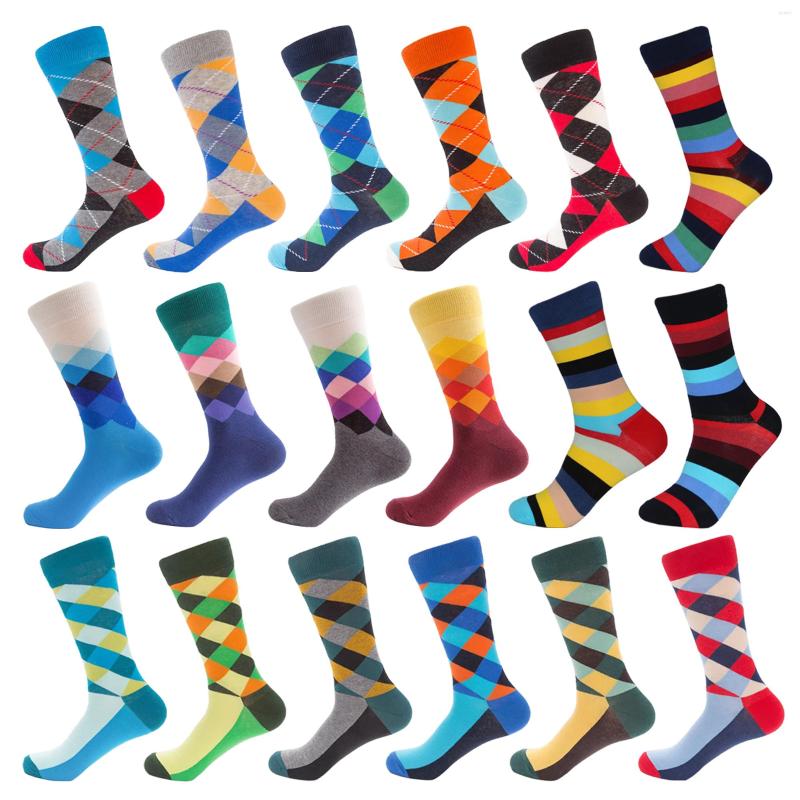 

Men's Socks 2022 Funny Happy Diamond Pattern Plaid Colorful Business Casual Party Dress Cotton, 17