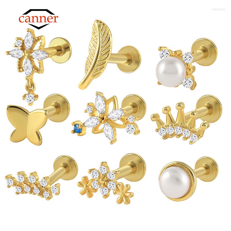 

Stud Earrings Canner 1pc Real 925 Sterling Silver Small Ear Piercing Cartilage For Women Pearl Leaf Earring Jewelry Pendientes