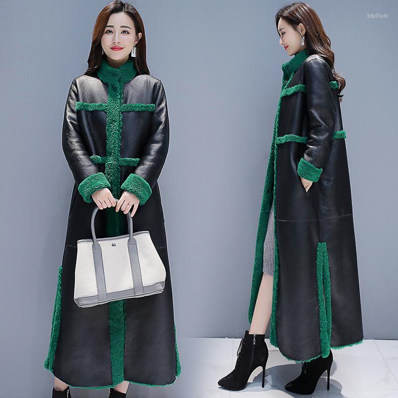 

Women's Leather Classic Coat Jackets For Women Lambswool Warm Winter Coats High Quality PU Long Youth Clothing Womens K4660, Black