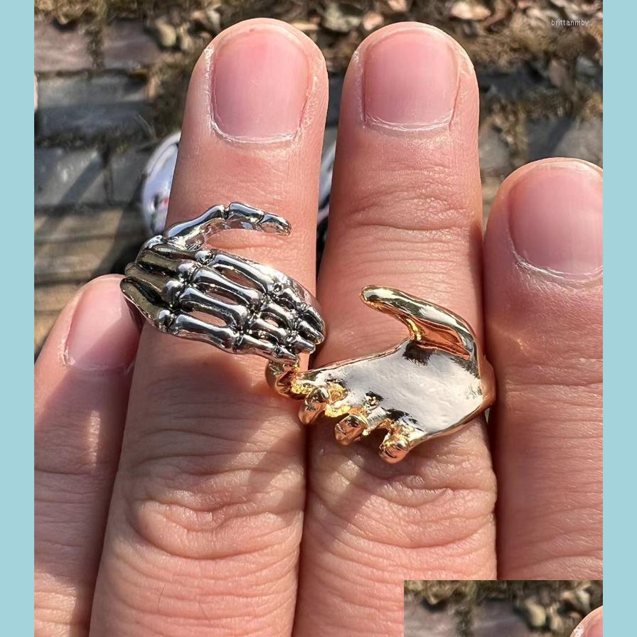 

Cluster Rings Cluster Rings Ins Vintage Cool Carved Bone Hand Ring Punk Gothic Adjustable Skl Handshake For Women Men Couple Fashion Dhhtv