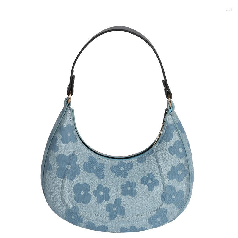 

Evening Bags Fashion Underarm Shoulder For Women PU Leather Chains Crossbody Bag Armpit Purse Hobos Handbag Flower, Blue