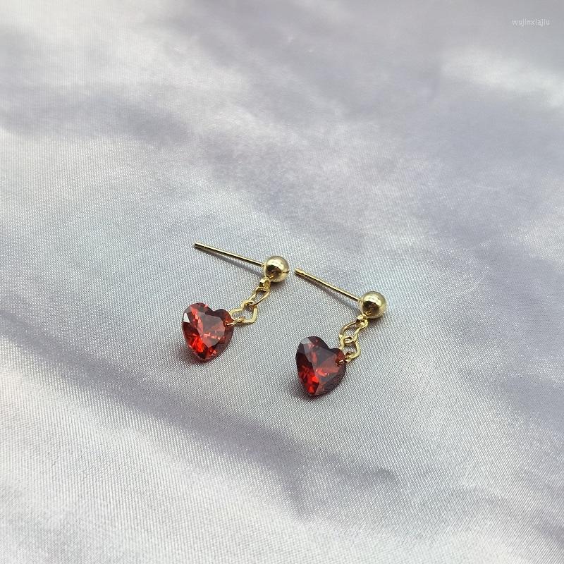 

Dangle Earrings Red Heart Cute Drop For Women Plated Gold Zircon S925 Silver Needle Fashion Charming Earring Fine Jewelry Girl Gift