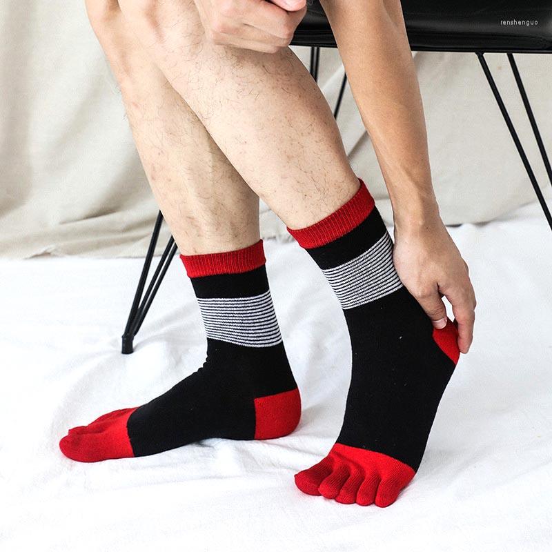 

Men's Socks Thicken Stripe Men Soft Autumn Winter Five Toe Mid-Calf Tube Absorbs Sweat Warm Finger, Light grey