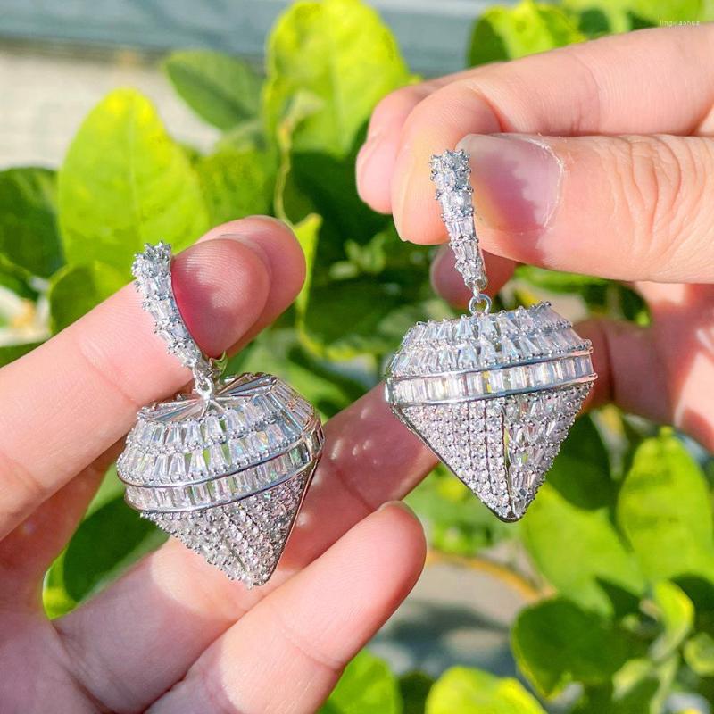 

Dangle Earrings 2022 Luxury Exquisite Silver Color Drop Geometric Pendant Earring With Bling CZ Ladies Rock Punk Exaggerated Earings