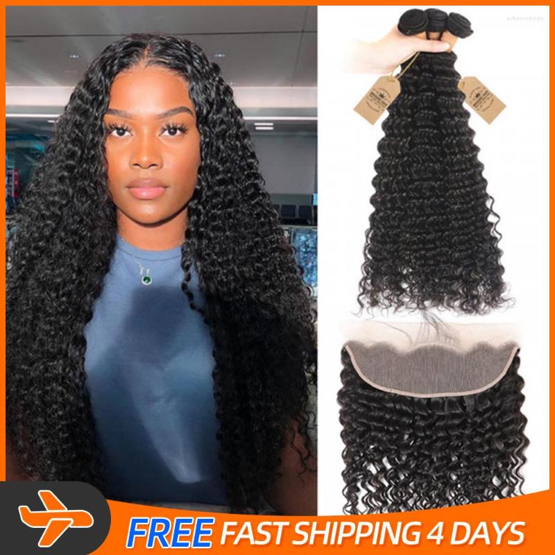 

Human Hair Bulks 13X4 Deep Wave Frontal 3/4 Bundles With Natural 30Inch Baby Handmade Virgin Weave