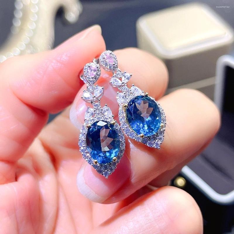 

Dangle Earrings Luxury Blue Teardrop Cubic Zircon Drop For Women Bridal Wedding Pear Treasure Female Accessories Jewelry