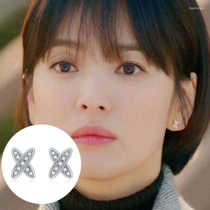 

Stud Earrings 2022 Korean TV Star Series Shiny CZ Zircon For Women Elegant Cross Mother's Day Gift