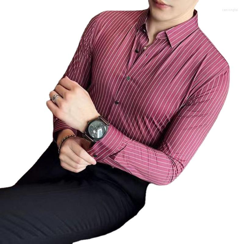 

Men's Casual Shirts Men Lapel Striped Long Sleeve Shirt Turn-down Collar Single Breasted Fashion Men's Smart Cotton, Black