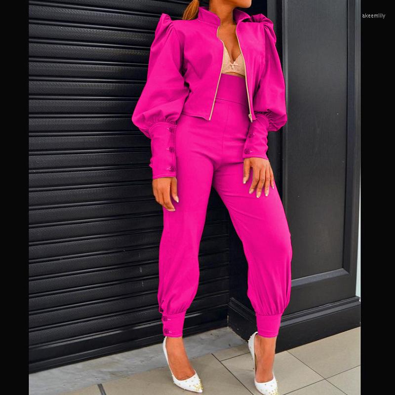 

Women' Two Piece Pants 2022 Women Zipper Jacket Pant Sets Spring Autumn Fashion Harem Suits Female Casual Set Formal Suit, Black