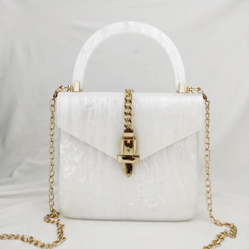 

Evening Bags Luxury Designer White Acrylic Flap Messenger Bag Women Shoulder Mini Box Tote Handbags Clutch, Black