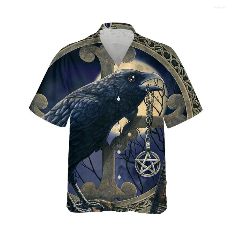 

Men' Casual Shirts Jumeast 3d Halloween Gothic Raven Printed Hawaiian Shirt Men Short Sleeve Horror Streetwear Plus Size Fashion Tops, 05