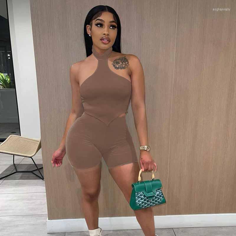 

Women' Tracksuits Summer Short Sets For Women Streetwear Bodycon Sexy 2 Piece Tracksuit Solid Shorts And Backless Halter Crop Top Set, Orange