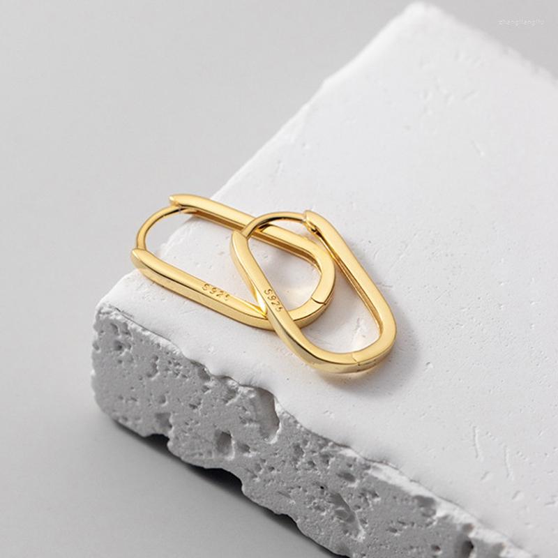 

Hoop Earrings 925 Sterling Silver Simple Glossy Oval For Women Gold-Color Jewelry Female Year Valentine's Day Gift Ladies