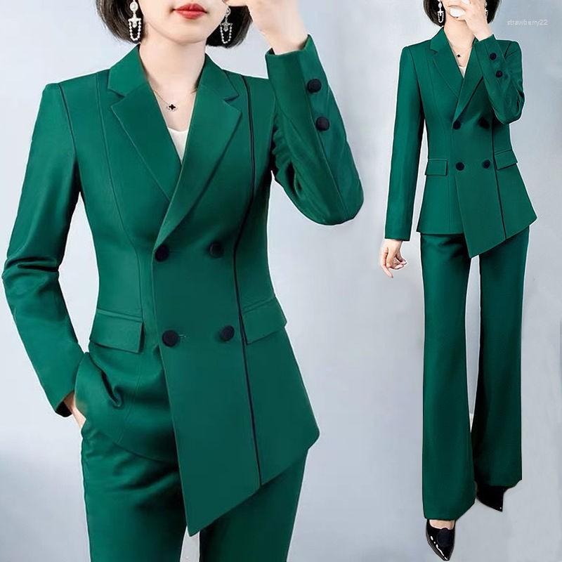

Women' Two Piece Pants Green Professional Women' Suit High-end Autumn Temperament Formal Dress Slim Fitting Irregular Long Sleeved, Black