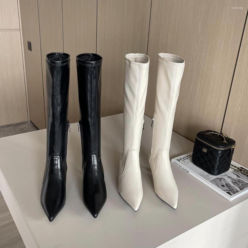 

Boots Fashion Women Knee High Pointed Toe Stretch Shoes Thin Heels Black Beige Sock Booties Size 35-40 Party Pumps Knight