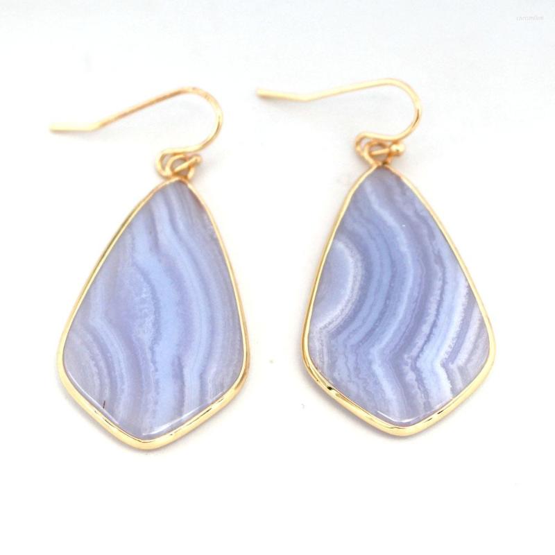 

Dangle Earrings 1pair Trendy Blue Lace Agate Natural Stone Triangle Chalcedony For Women Bridal Wedding Jewelry