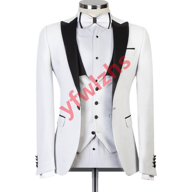 

Handsome One Button Groomsmen Peak Lapel Groom Tuxedos Mens Wedding Dress Man Jacket Blazer Prom Dinner suits Jacket Pants Tie Vest W1033, Same as image