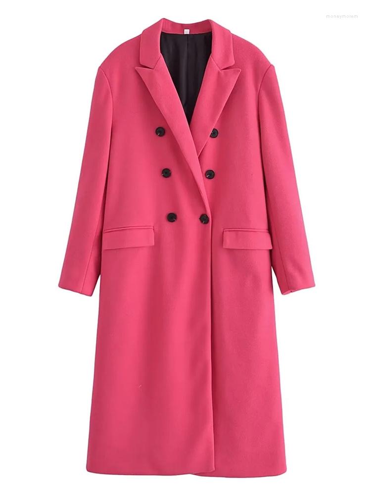 

Women' Suits Evfer Chic Lady Fashion Double Breasted Long Blazers Girls Casual Two Pockets Straight Jackets Womens Autumn Red Outwear