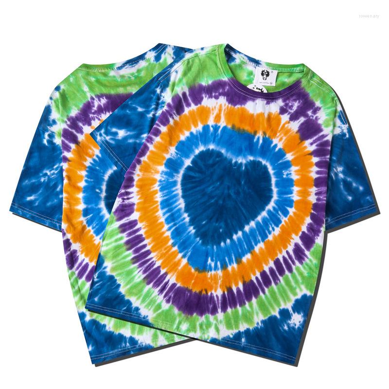 

Men' T Shirts T-shirt Summer Street Lovers Colorful Love Tie Dye Pattern Round Neck Loose Short Sleeve, Beige