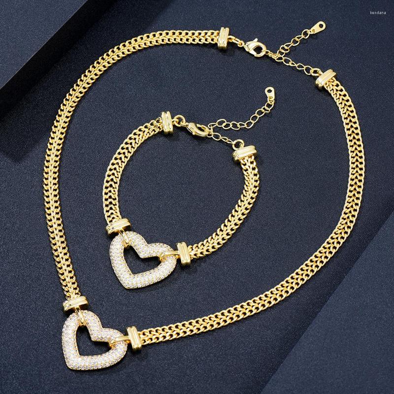 

Necklace Earrings Set Kellybola Luxury Heart Bracelet Super CZ For Noble Women Bridal Wedding Gorgeous Sparkling Gift, Picture shown