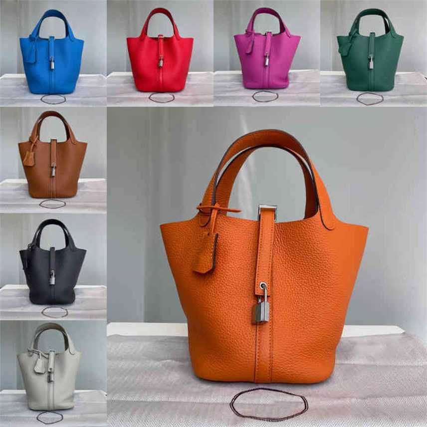 

Bags 2022h pure handmade vegetable basket bag high quality large leather hand sewn wax line fashionable portable bucket Purses, Black