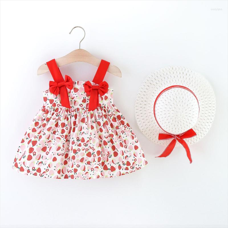 

Girl Dresses Baby Clothes Strawberry Bow Strap Kid's Dress Infant Girls Birthday Send Hat, Orange