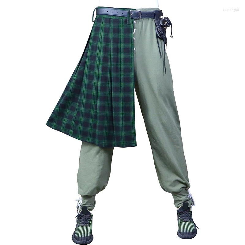 

Men's Pants Mens Fashion Casual Scottish Style Plaid Contrast Role Playing Pleated Skirt Slip, Hot pink