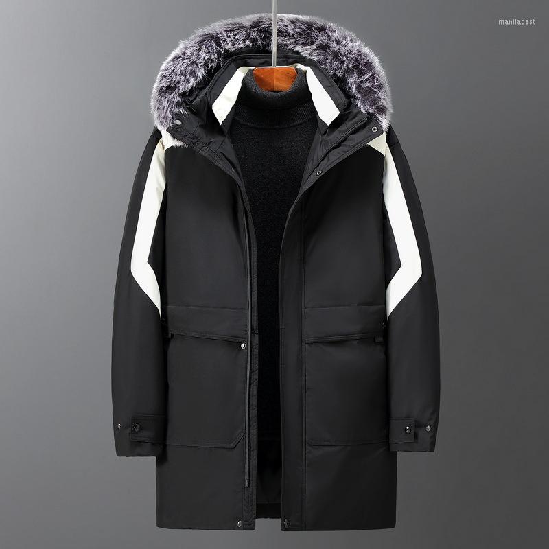 

Men's Down Winter 90% White Duck Jacket Thick Long Coat Fur Collar Hooded Puffer Jackets Fashion Oversized Windbreaker Parkas Man, Black
