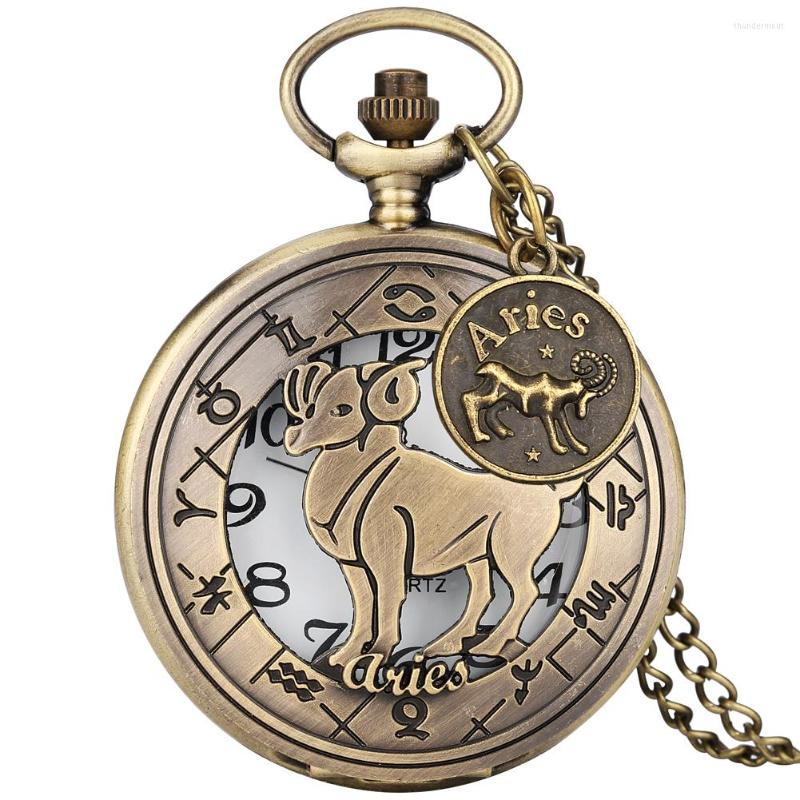 

Pocket Watches Hollow Bronze 12 Constellations Design Quartz Watch With Necklace Chain Exquisite Retro Pendant Accessory Birthday Gifts, Capricorn 12220120