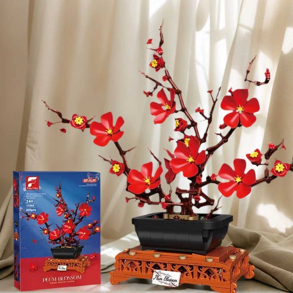 669PCS Plum Bloss Floral Bonsai Building Blocks Flower Model Bricks Creative Desktop Decoration Toys For Kids Holiday Gifts C2510101-image-1073360036