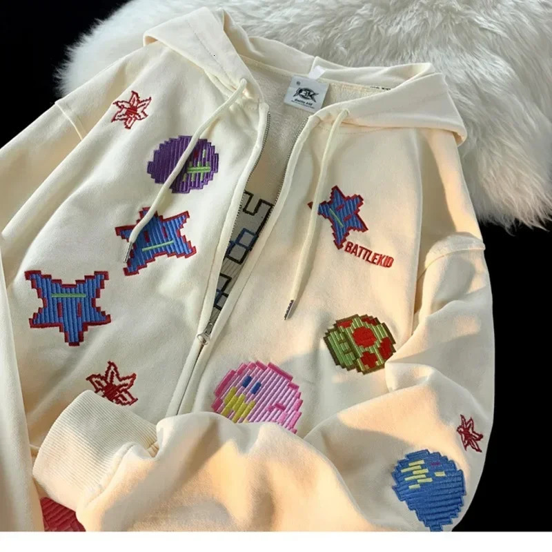 Y2k Cute Print Hoodies Harajuku Loose Oversized Sweatshirts Long Sleeve Teen Hooded Sweatshirt Korean Fashion Zipper Goth Coats 250901