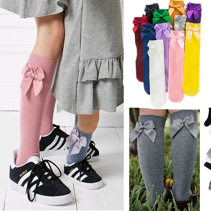 girl socks long sock over knee high bow baby winter girls toddler shoes 2 to 8 year kids cotton spring autumn 250901-image-1107950835