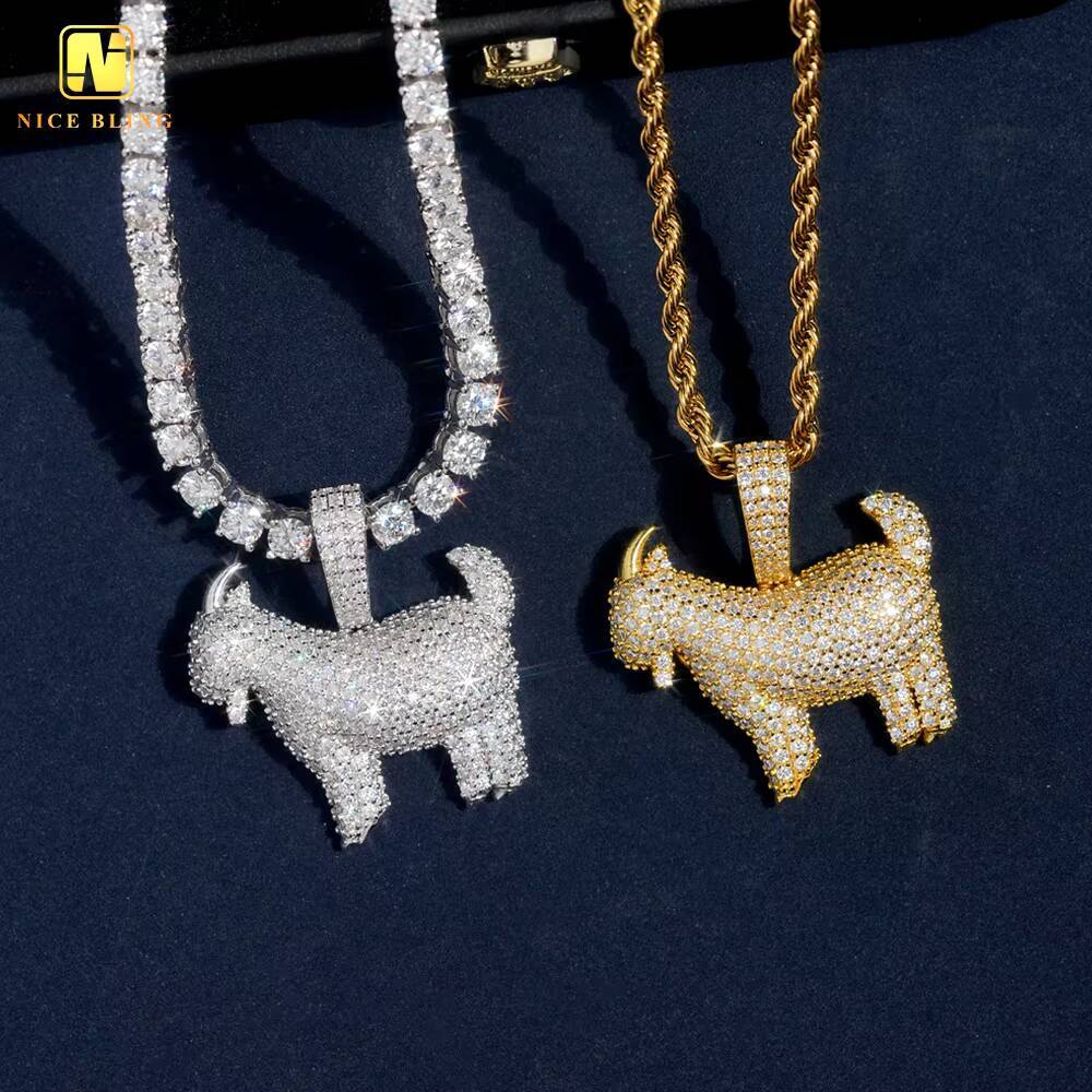 Punchy Slogan Jewelry GOAT Charm China Jewelry Wholesale Moissanite 18k Gold Plated Necklace Hip Hop Gift for Hipsters