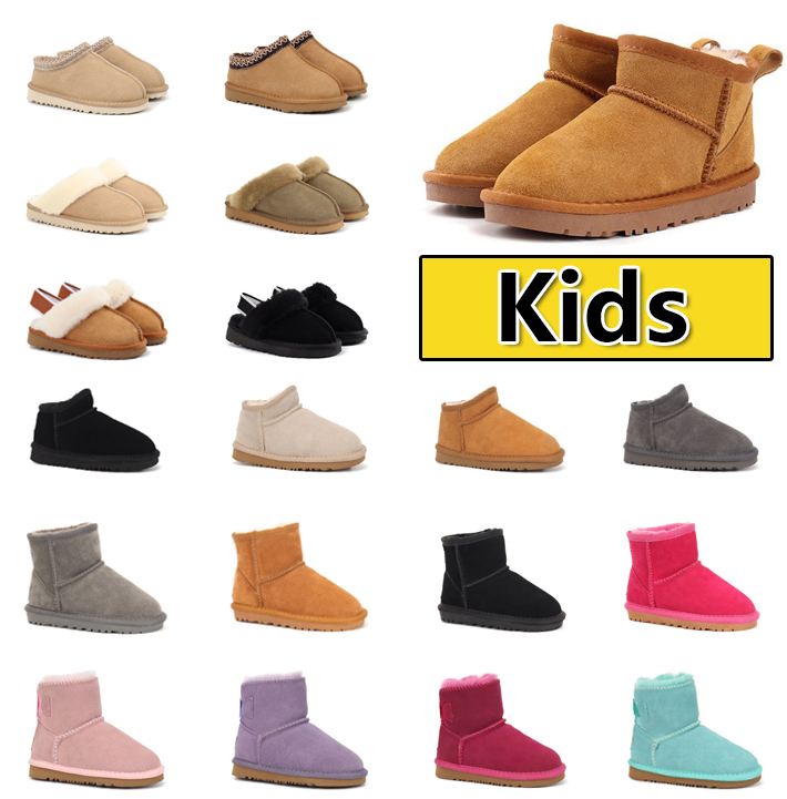 2026 New Australia designer kids slipper Tasman Tazz fluffy Slippers Chestnut Winter Fur Boot Women Men Slip-on Shoes Suede mustard Boots 21-35