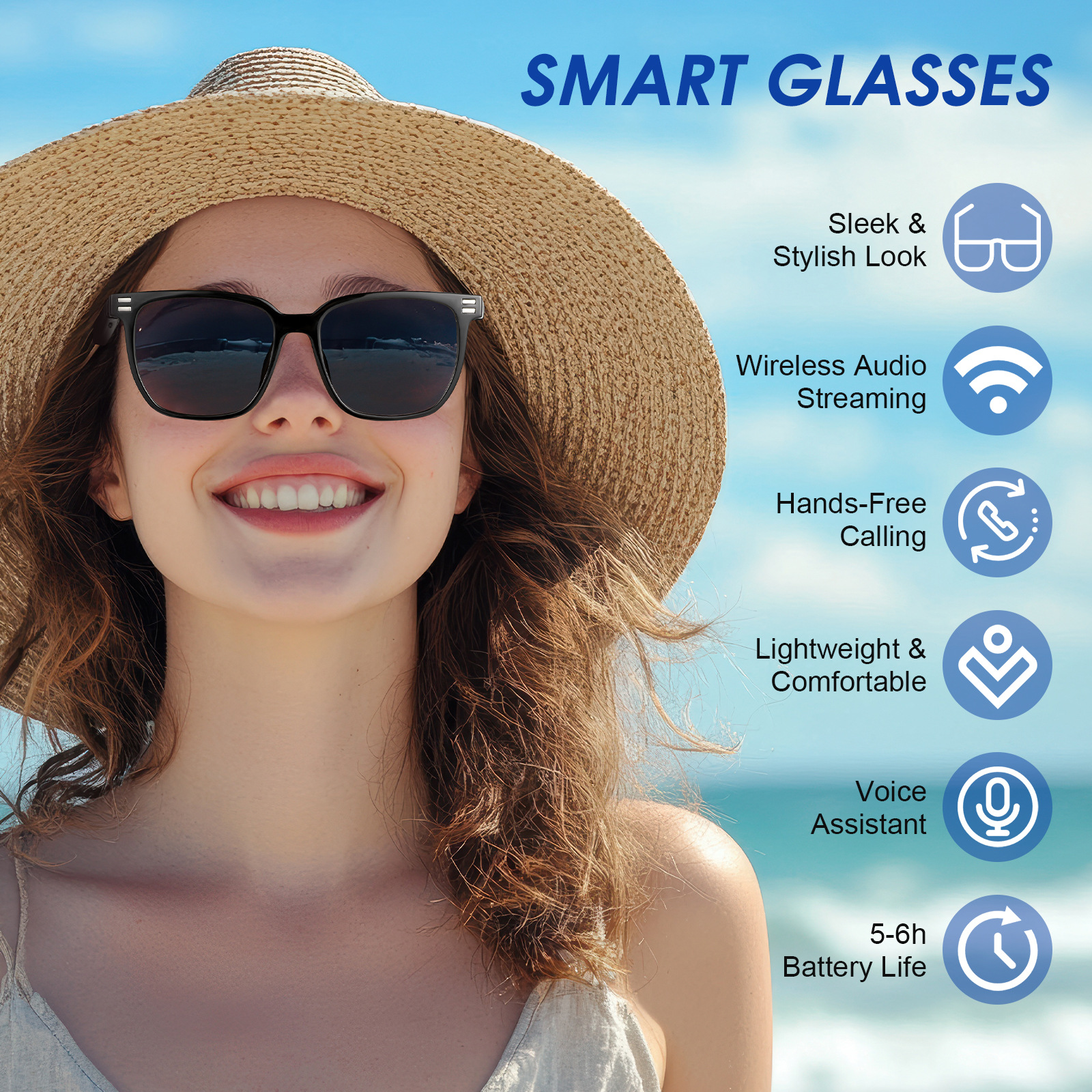 Smart Glasses Bluetooth, Photochromic Blue Light Blocking Lenses Smart Sunglasses for Driving, Daily Wear Supports Music Playback, Call Function-image-1073351811