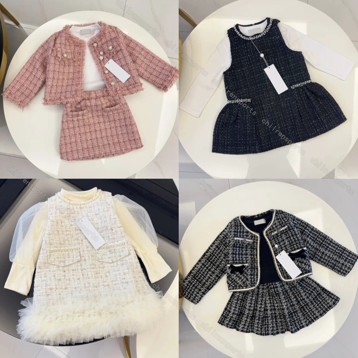 designer girls set kids toddlers Coat skirt sets clothing baby sets children girls clothes spring autumn winter Youth black white pink clothes-image-1012804602