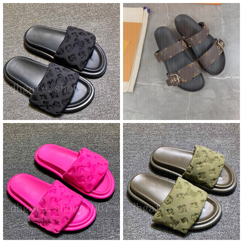 Designers Pillow Womens Pool Sandals Sunset Flat Comfort Mules Padded Front Strap Slippers Soft Fashionable Easy to Wear Style Slides-image-984419236